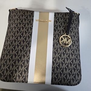 Michael Kors Women's Jet Set Small Signature Logo Stripe Crossbody Bag